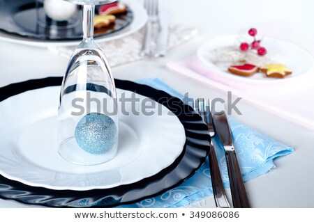 Сток-фото: Stylish Blue And Silver Christmas Table Setting