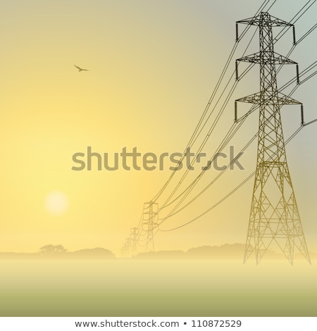 Stok fotoğraf: Power Lines In The Misty Dawn