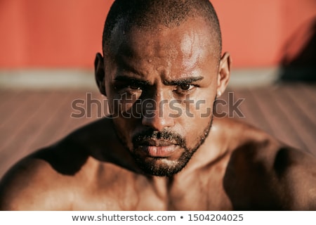 Stock fotó: Close Up Portrait Of A Young Tired Sweaty African Sportsman