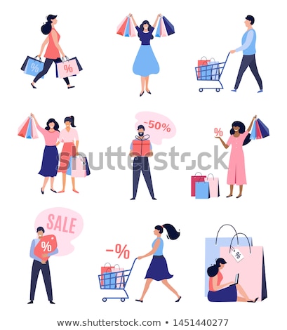 Stock fotó: Special Offer Vector Banner With People Shopping