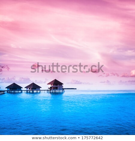 Foto stock: Over Water Bungalows With Steps Into Amazing Lagoon