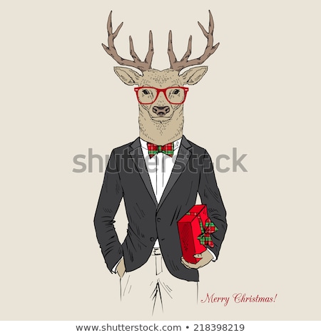 Foto stock: Man With Deer Head Christmas Vector