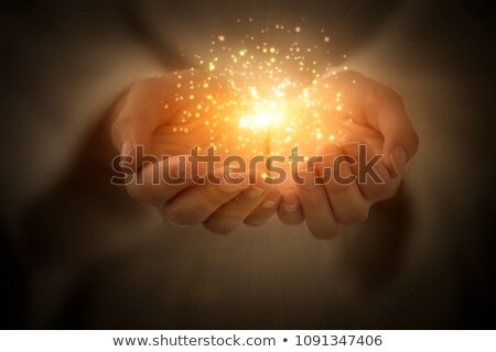 Stock foto: Open Hands With Magic Particles Holding Giving Showing Concep