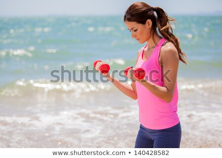 Zdjęcia stock: Dumbbell Concentrated Biceps Curl Girl Woman