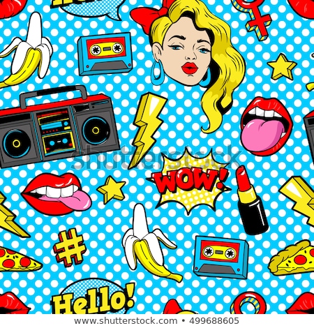 ストックフォト: Woman Red Lipstick Retro Style Seamless Pattern