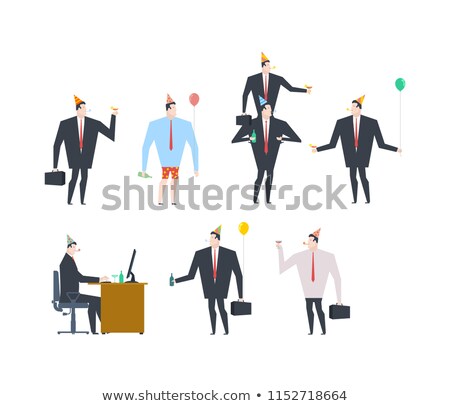 Stock fotó: Businessman At Party Celebratory Cap And Party Horn Balloon An