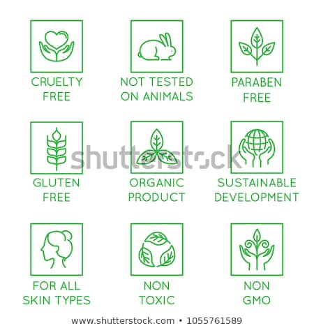 Stockfoto: Set Of Natural Cosmetics Design Packaging Icons Paraben Free Organic Bio Product Not Tested On A