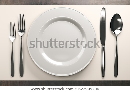 Zdjęcia stock: Empty Plate And Cutlery As Mockup Set On White Background Top Tableware For Chef Table Decor And Me