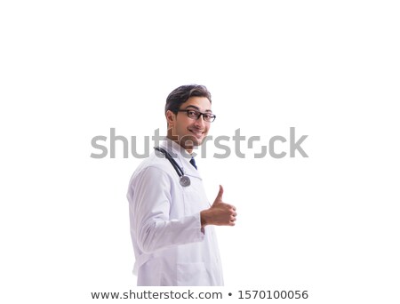 Сток-фото: Smiling Young Man With Thumbs Up On An Isolated White Background