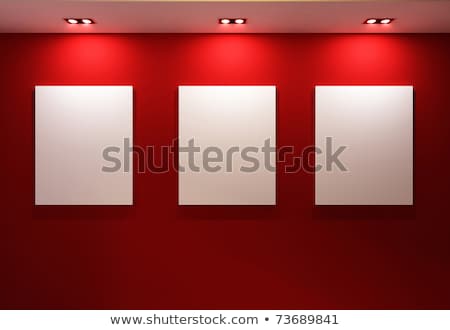 Stok fotoğraf: Gallery Interior With Empty Frames On Red Wall