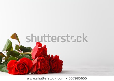 Stok fotoğraf: Red Rose Petals On Wooden Table