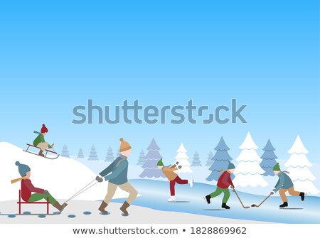 Stockfoto: Children Sledding Down Snowy Ice Slopes Vector