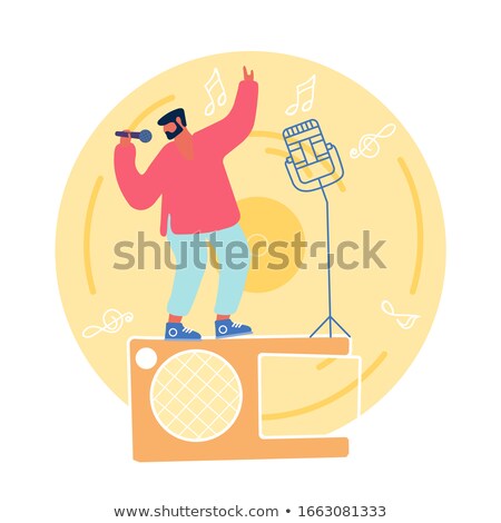 Stock fotó: Corporate Karaoke Party Flat Vector Illustration