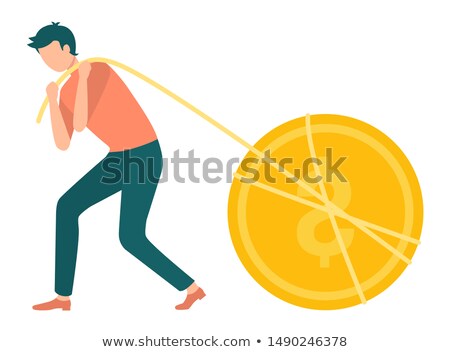 Foto d'archivio: Golden Coin Man Pulling Dollar With Thread Vector