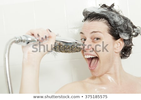 Stock photo: Shower Woman Happy Smiling Woman Washing Shoulder Showering In