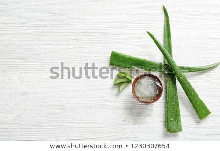 Сток-фото: Aloe Vera Leaves And Slices On White Table Space For Text And T