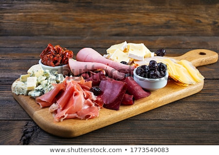Stockfoto: Deliscious Antipasti Plate With Parma Parmesan Olives