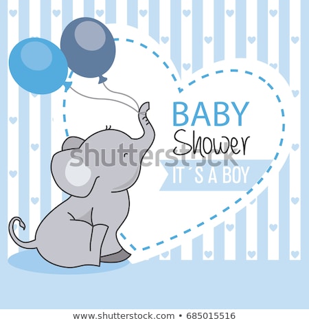 Stockfoto: Baby Boy Announcement Card With Elephant