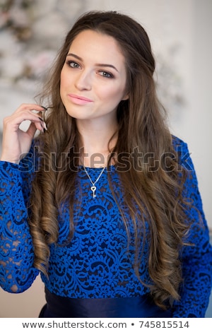 Stockfoto: Beautiful Woman In Blue Dress In Luxury Interior