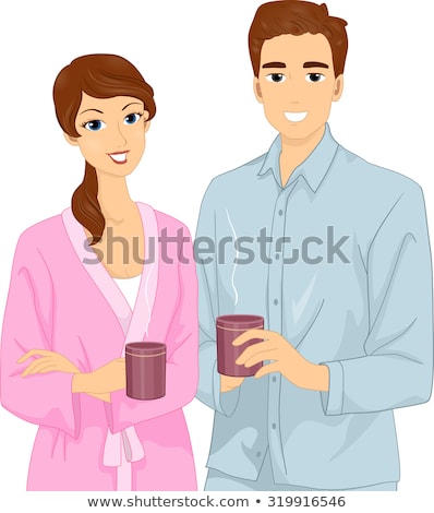 Foto stock: Man Drinking Coffee In His Bathrobe