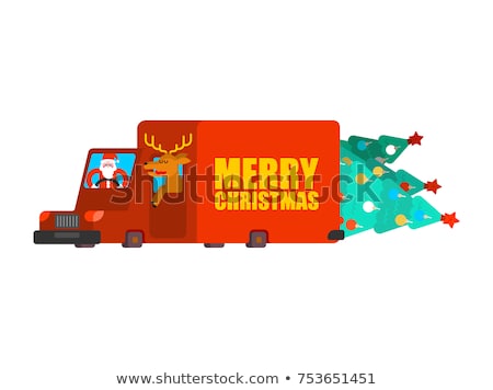 Stock fotó: Santa Post Car Carry Christmas Tree And Gifts Claus And Deer Ca