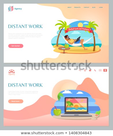 Stock photo: Opening Laptop Working People Summertime Vector