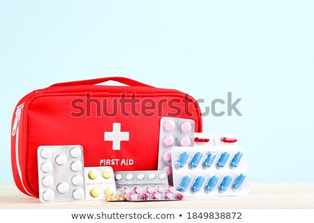 Сток-фото: Medic Pills Symbols Background Red Color