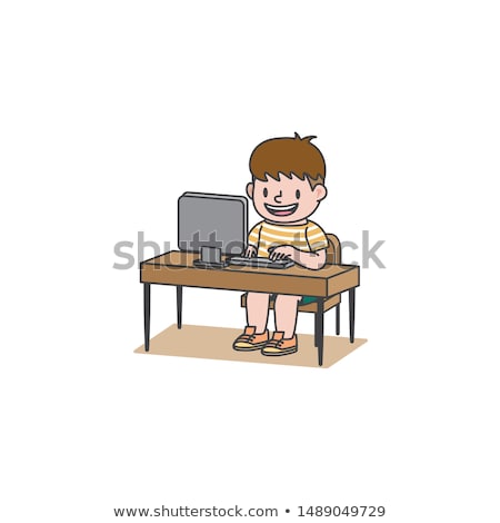 ストックフォト: Smiling Child Boy Playing Games Or Surfing Internet On Smartphon
