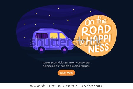 Foto stock: Van Life Concept Night Sky With Stars Campervan Rides Along Road In Light Of Headlights There Is