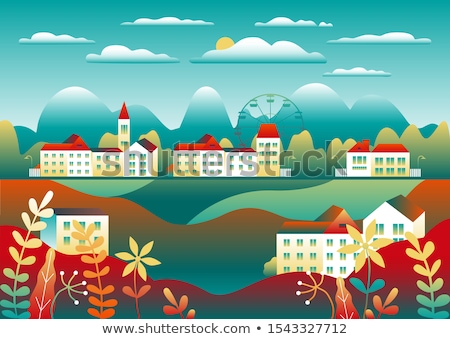 Foto d'archivio: Countryside Landscape Country Motif With Farm Beautiful City W