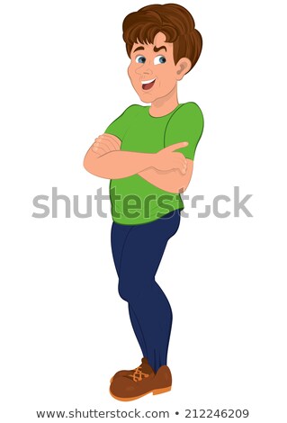 Stockfoto: Cartoon Man In Green T Shirt And Blue Sweat Pants