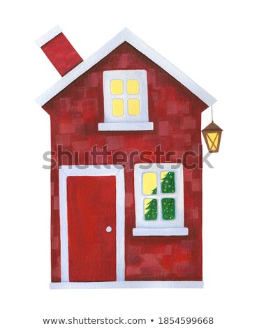 Zdjęcia stock: White House In Hand With Red Roof Chimney Background Building Sun Shines Brightly