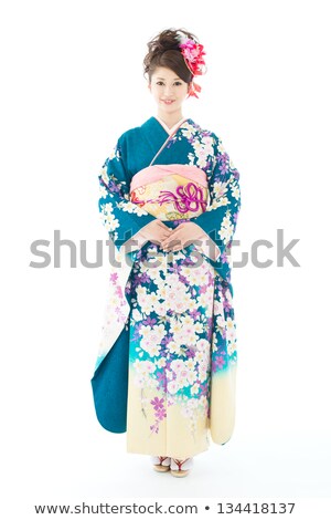 Stockfoto: A Beautiful Japanese Kimono Woman In White Background