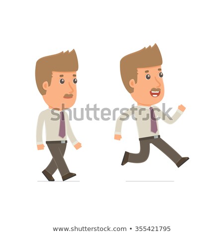 Stock photo: Funny And Cheerful Character Broker Goes And Runs