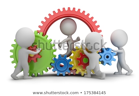 Foto stock: 3d White Business People With A Gear Mechanism