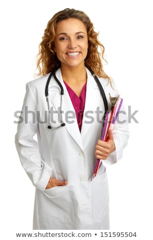 ストックフォト: Smiling Female Doctor Holding A Clipboard