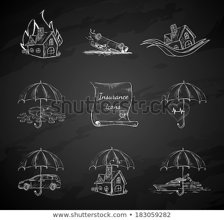 Stockfoto: House Insurance Icon Drawn In Chalk