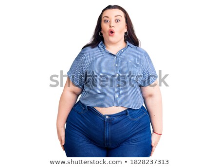Stock fotó: Surprised Overweight Woman In Fashionable Clothes