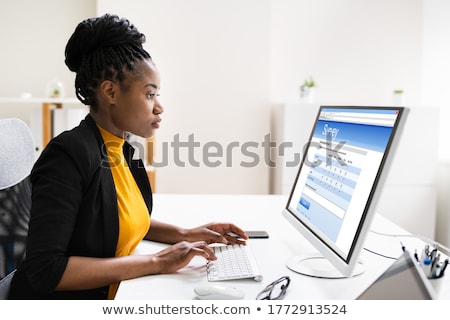 Stock fotó: African Woman Filling Survey Poll Or Form