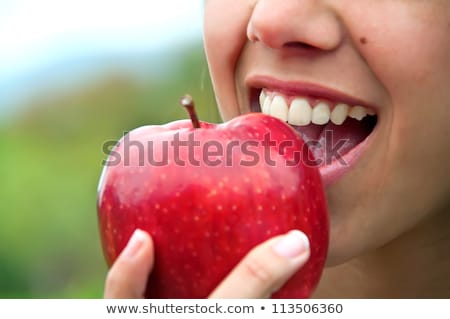 Сток-фото: Close Up Woman With White Teeth And Apple