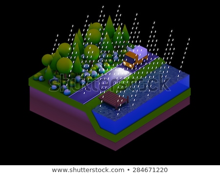 Stok fotoğraf: Isometric City Buildings Landscape Road And River Night Scen