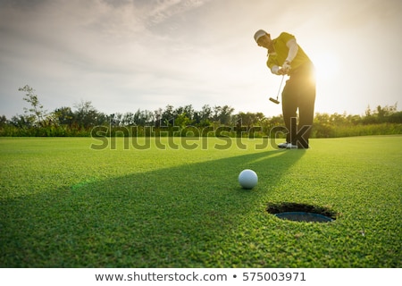 Stok fotoğraf: Golf Player On A Green Course And Hole