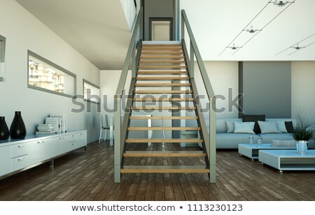 Stock fotó: Bright Stairway With Lamps And Poster 3d Rendering