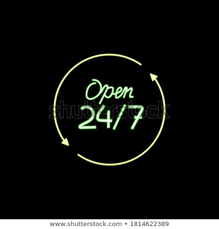 Stockfoto: 247 Round Hour Open Neon Sign With Glowing Lights