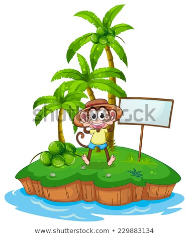 Stock fotó: A Monkey In The Island With An Empty Signboard