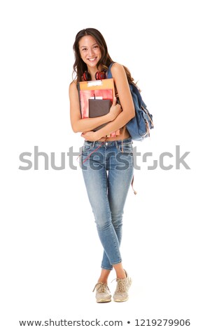 Сток-фото: Woman With Books Against White Background