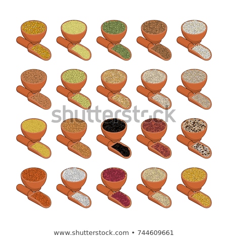 Cereals In Wooden Bowl And Spoon Set Rice And Lentils Red Bean Foto stock © MaryValery