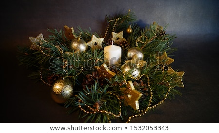 Stok fotoğraf: Christmas Decor Candles And Fir Tree Branch