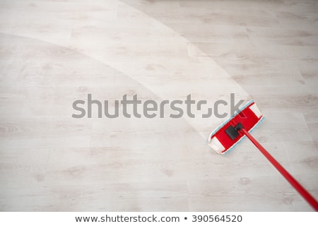 Foto stock: Housewife Dusting During Spring Cleaning