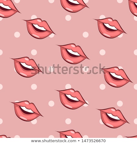 Foto stock: Seamless Pattern Smiling Lips Teeth On Polka Dot